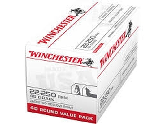 Winchester 22-250 Rem 45GR JHP 40RD Ammo